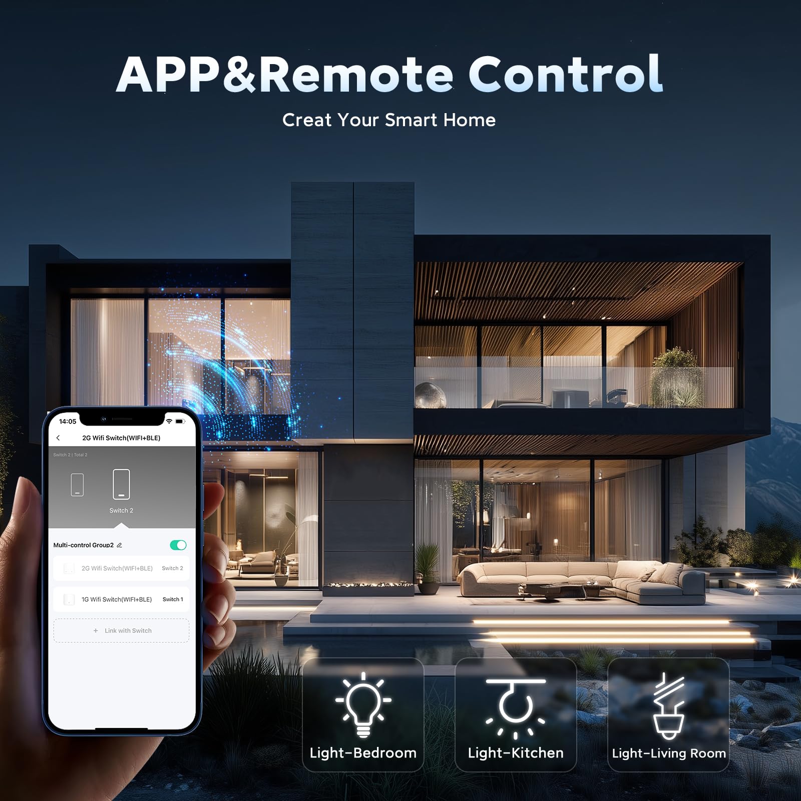 Interruptor Inteligente WiFi Empotrado,Smart Interruptor Táctil Pared,1 Gang 1 Vía 86 * 86 mm,Compatible con Alexa y Google Home (Aplicación Tuya/Smart Life),Blanco