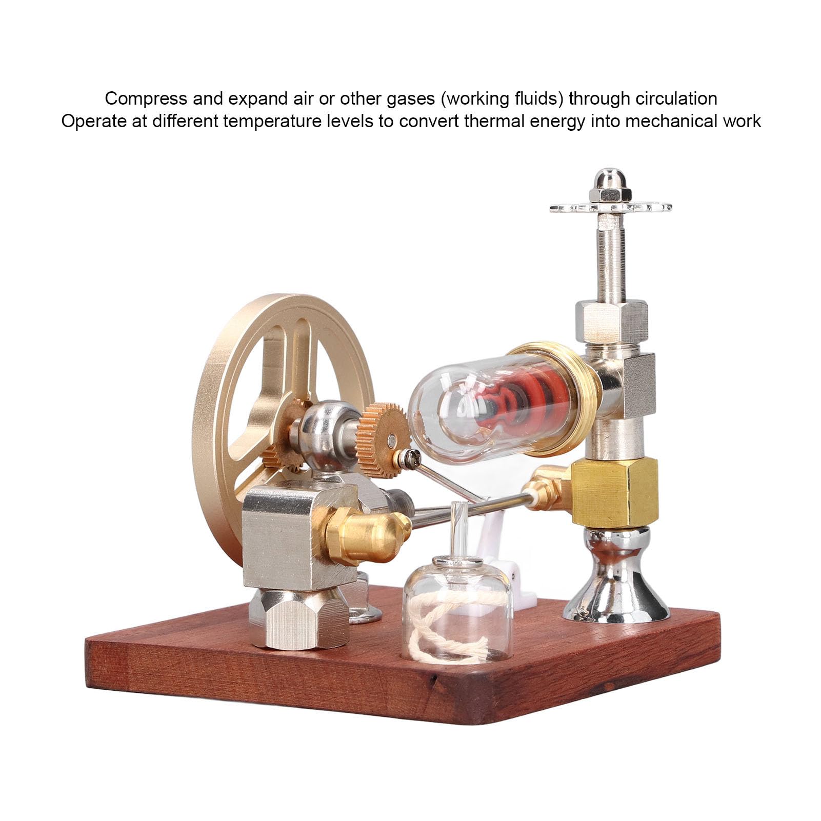 AUNMAS Motore Stirling Kit, Alluminio e Legno Massello e Vetro, per Modello