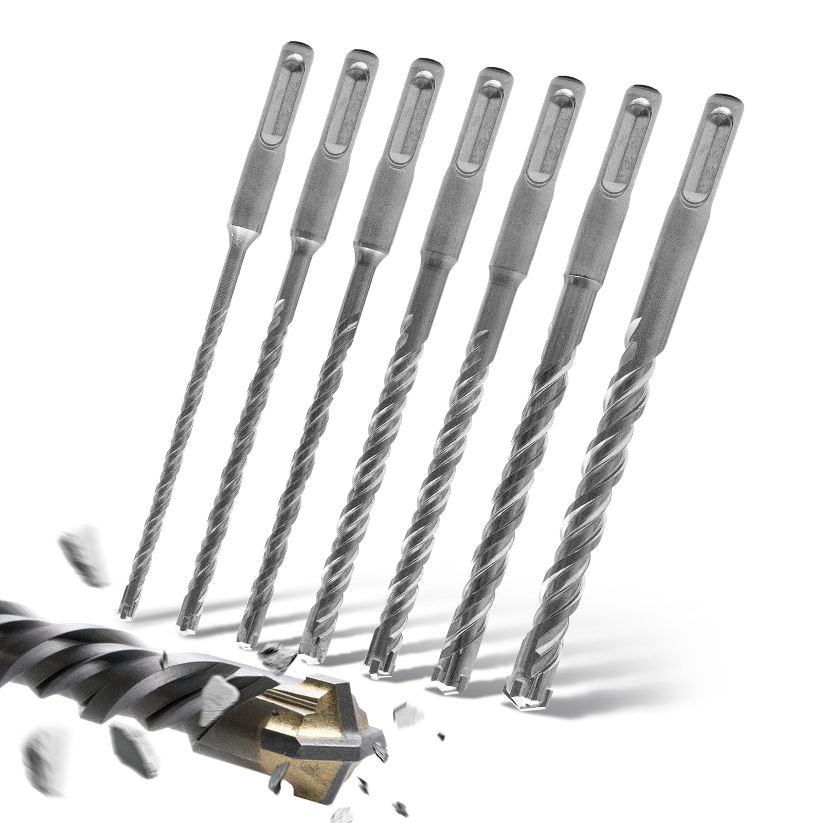 Juego de Brocas SDS-Plus 7 pieza, brocas hormigon, Ø 5-12 mm x 160 mm brocas para hormigón, Hasta 92 HRC de dureza máxima Recycled Claim Standard Blended