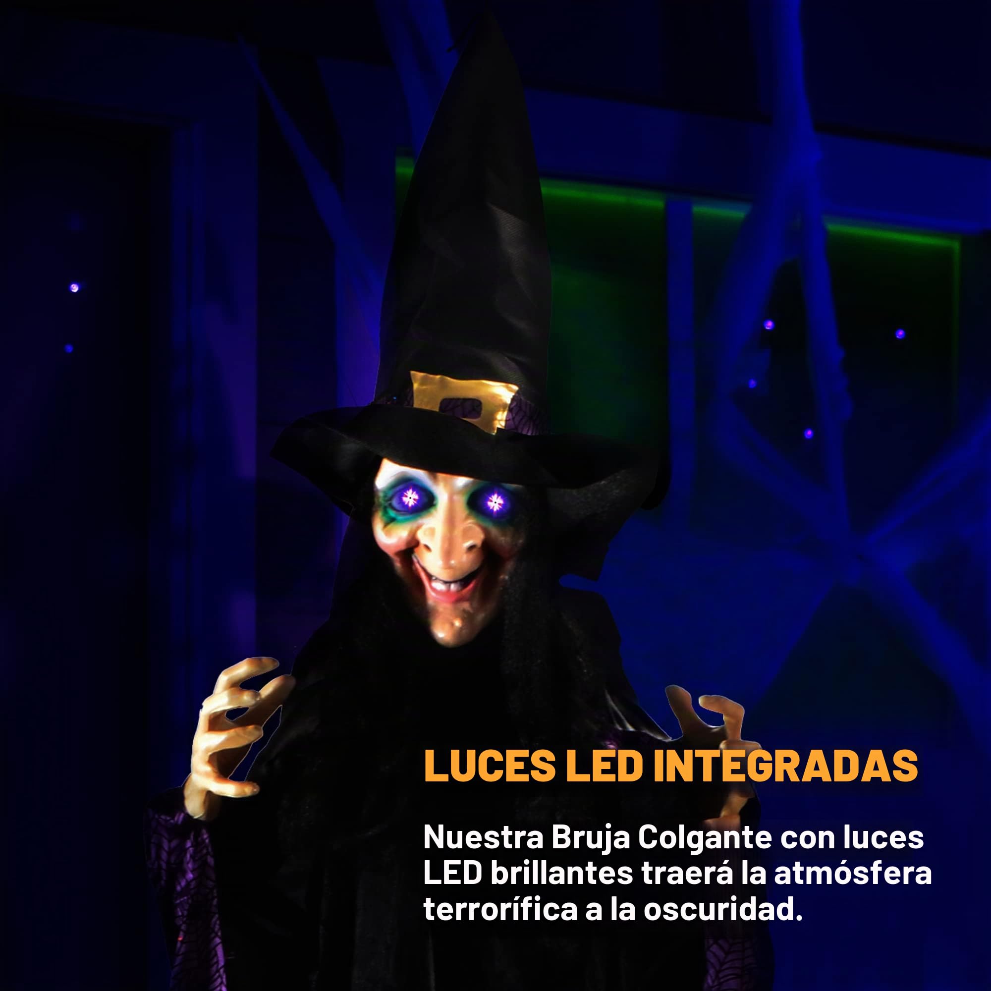 JOYIN Bruja Colgante de Tamaño Real de 188 cm con Ojos LED y Sonidos Espeluznantes para Decoraciones de Halloween