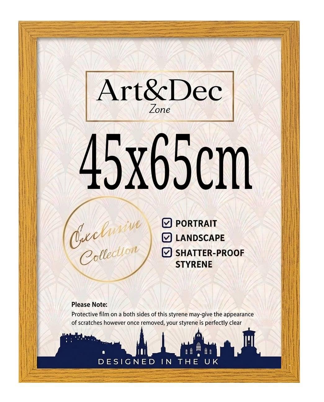 Art & Dec Zone® Sleek Oak MDF Picture Frame 45x65 cm – High-Clarity Shatter-Proof Acrylic Poster Holder for Modern Wall Decor