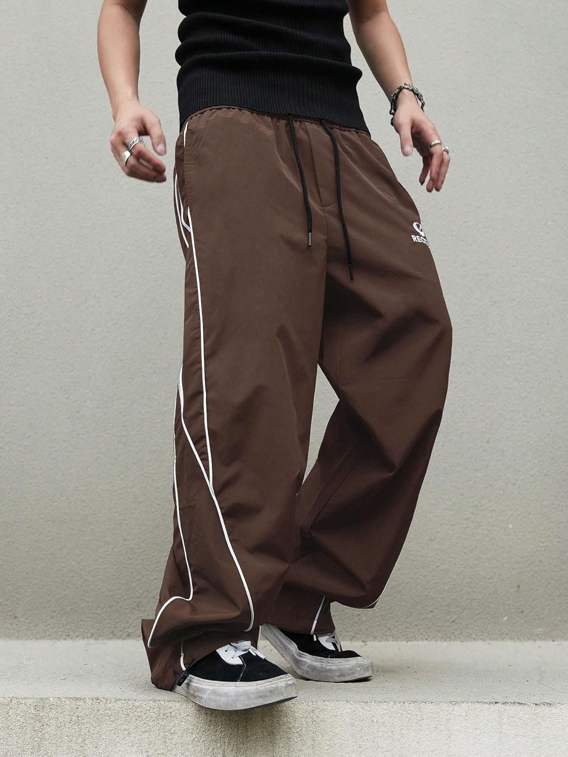 ZAFUL Mens Baggy Pants Y2K Contrast Piping Drawstring Sweatpants Fashion Unisex Oversized Cargo Pants for Men with Pockets - Image 5