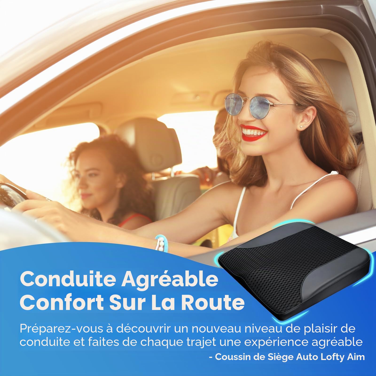 Lofty Aim Coussin Voiture, Support D’Assise Ergonomique, Assise Voiture Confort Longue Durée, Coussin Siège Auto pour Auto, Chaise de Bureau, Fauteuil Roulant - Noir