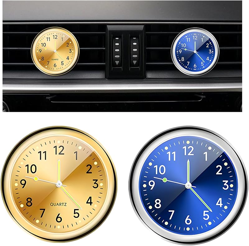 Relógio automotivo de painel e saída de ar Rdxcv com iluminação noturna – 2 unidades azul e dourado