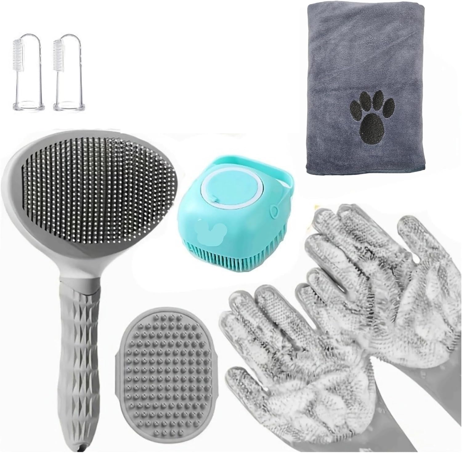 7-Piece Pet Grooming Kit (Includes Brush, Towel, Bathing Gloves), Suitable for Cats and Dogs(Pink 7-Piece Set)