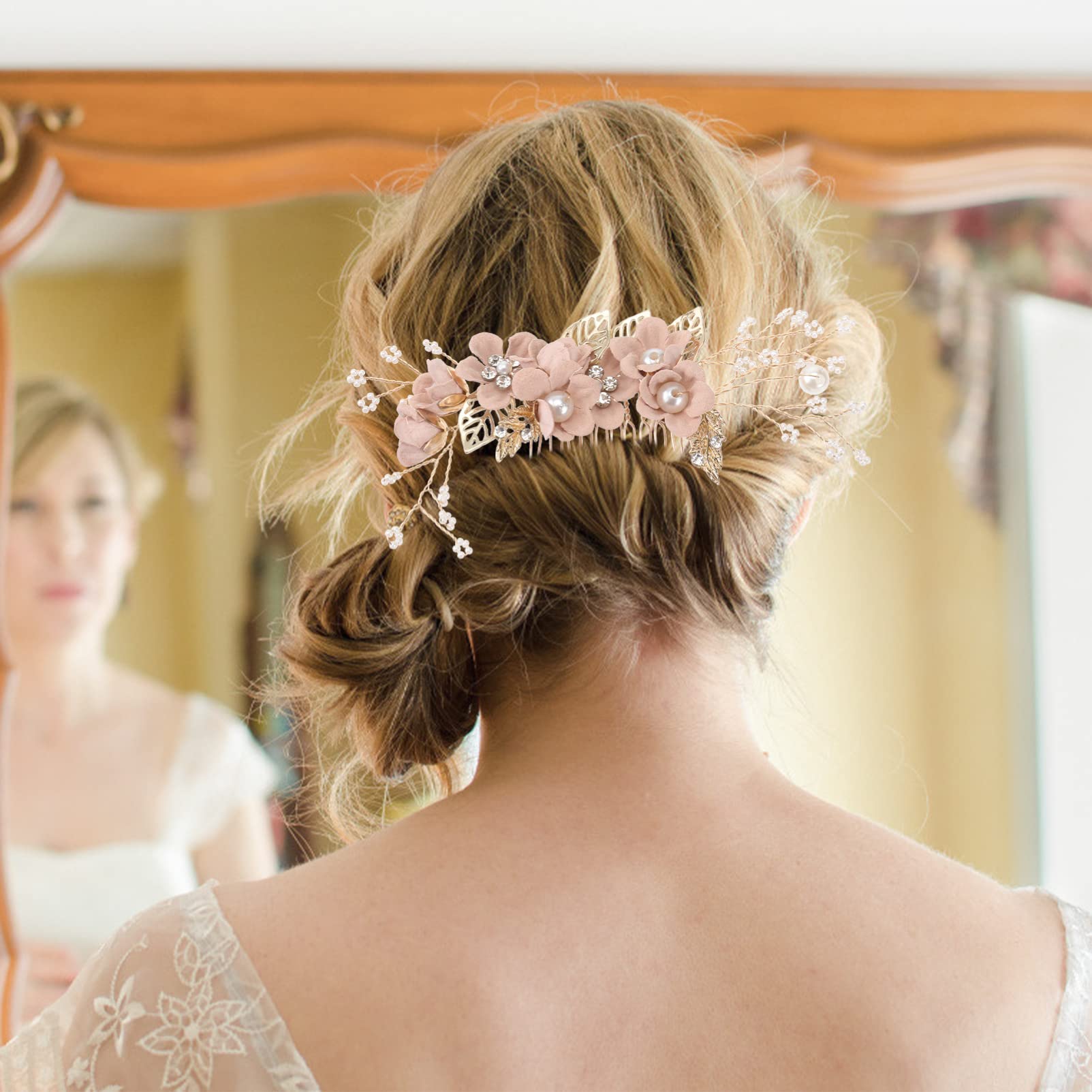 Abaodam Pink Wedding Hair Comb Crystal Rhinestone Bridal Hair Accessories for Bridesmaids Special Occasion Decoration Clip - Image 3