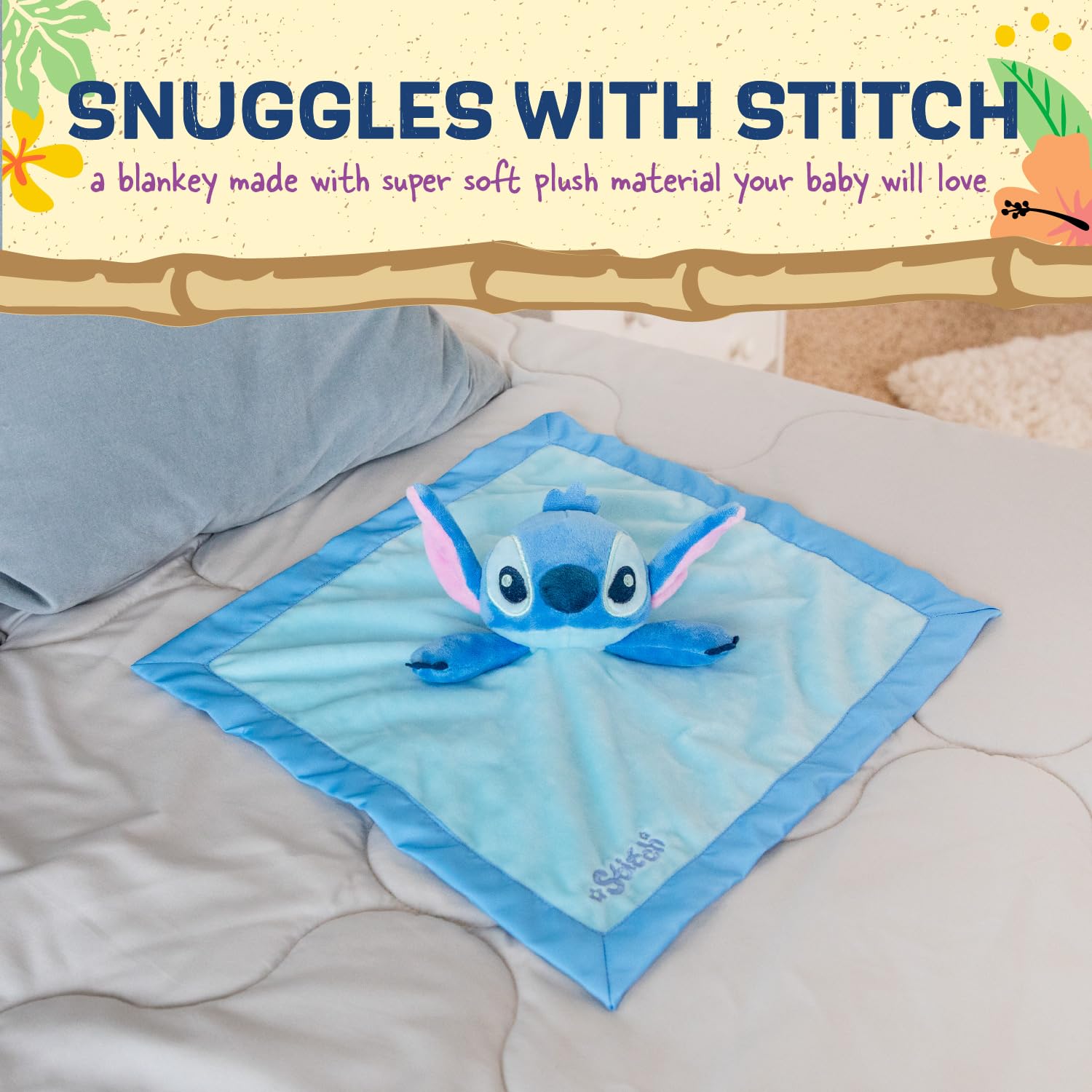 Kids Preferred Disney Baby Lilo and Stitch 12 Inch Stitch Baby Lovey Security Blanket Snuggle Toy Stuffed Animal for Newborn Infants and Babies
