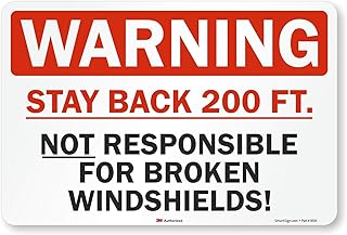 SmartSign - S-9933-RE-12x18-D1 Warning - Stay Back 200 Ft, Not Responsible For Broken Windshields Truck Label By | 12