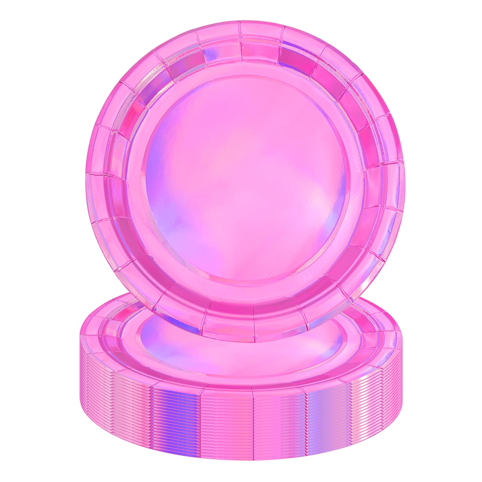 HiEnjoin 50PCS Iridescent Pink Holographic Paper Plates, Disposable Sparkling Party Paper Plates 7 Inch Dinnerware Party Decorations for Mermaid