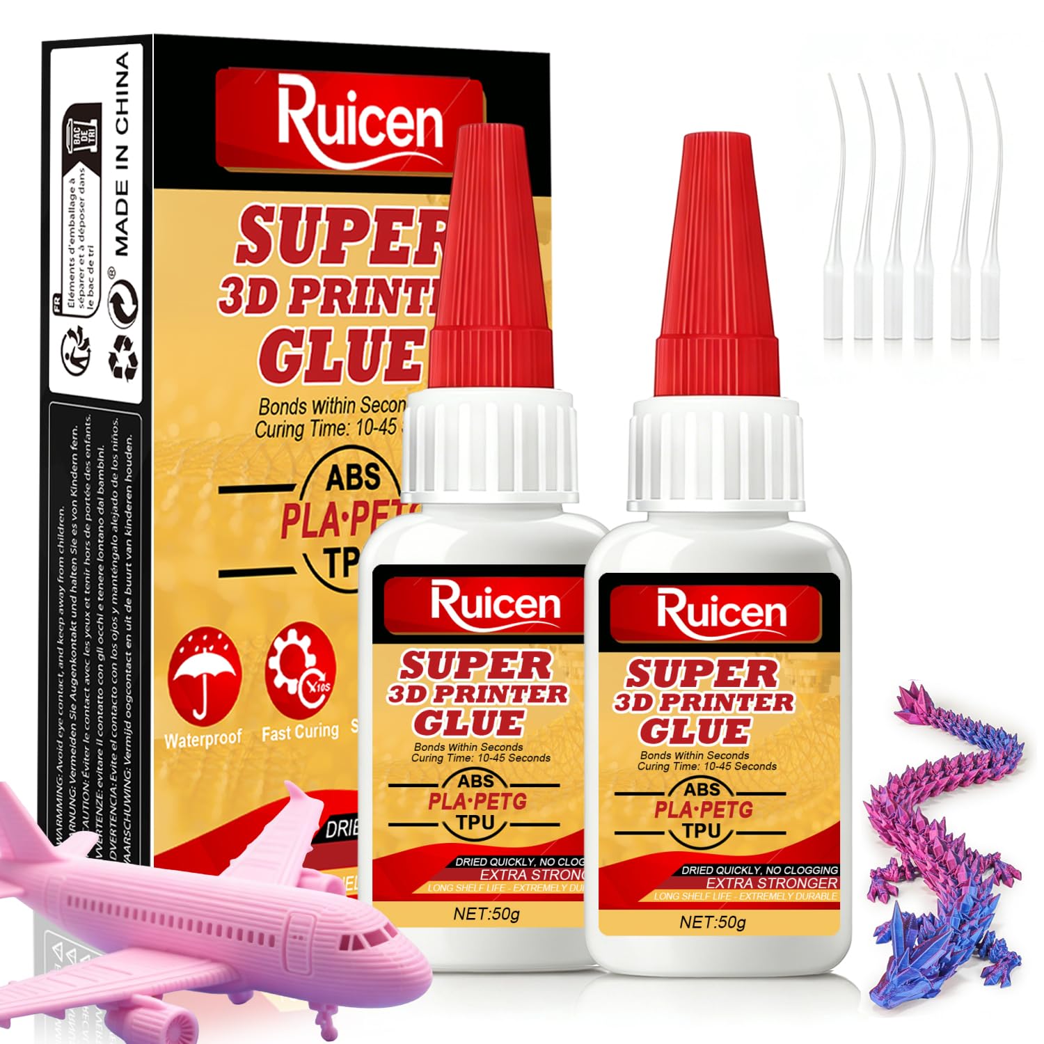 100g 3D Printing Super Glue, Superglue 10-45s Fast-Drying – Waterproof, Heat Resistant & no-drip – Precision Repairs with anti-clog Tip – Must-Have 3D Printing Tool for PLA, ABS, PETG, TPU & more