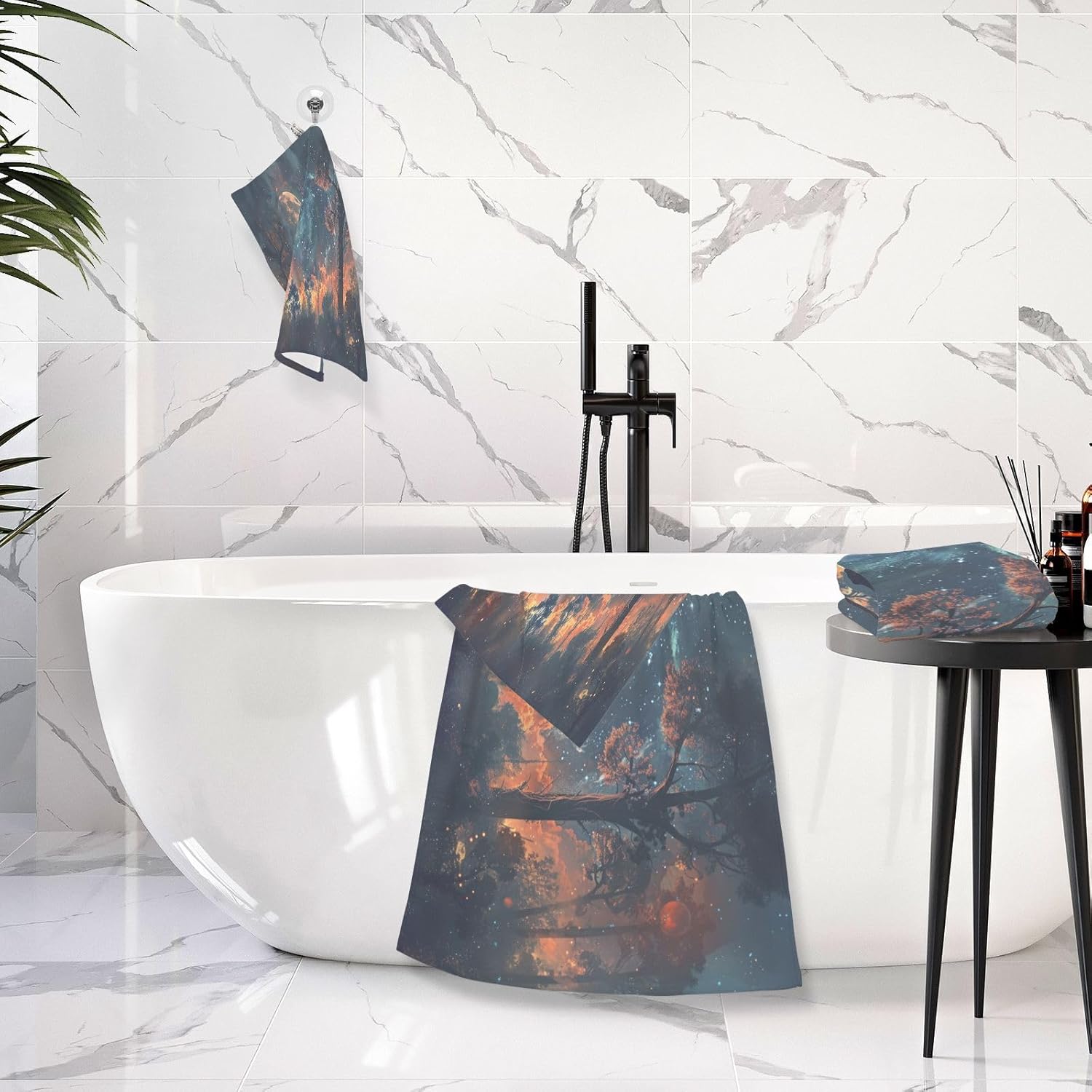 Hand Towels Premium Soft and Highly Absorbent Starry Night and Stars 2 Pcs Towels for Bathroom Set 100% Cotton Decorative Face Towels