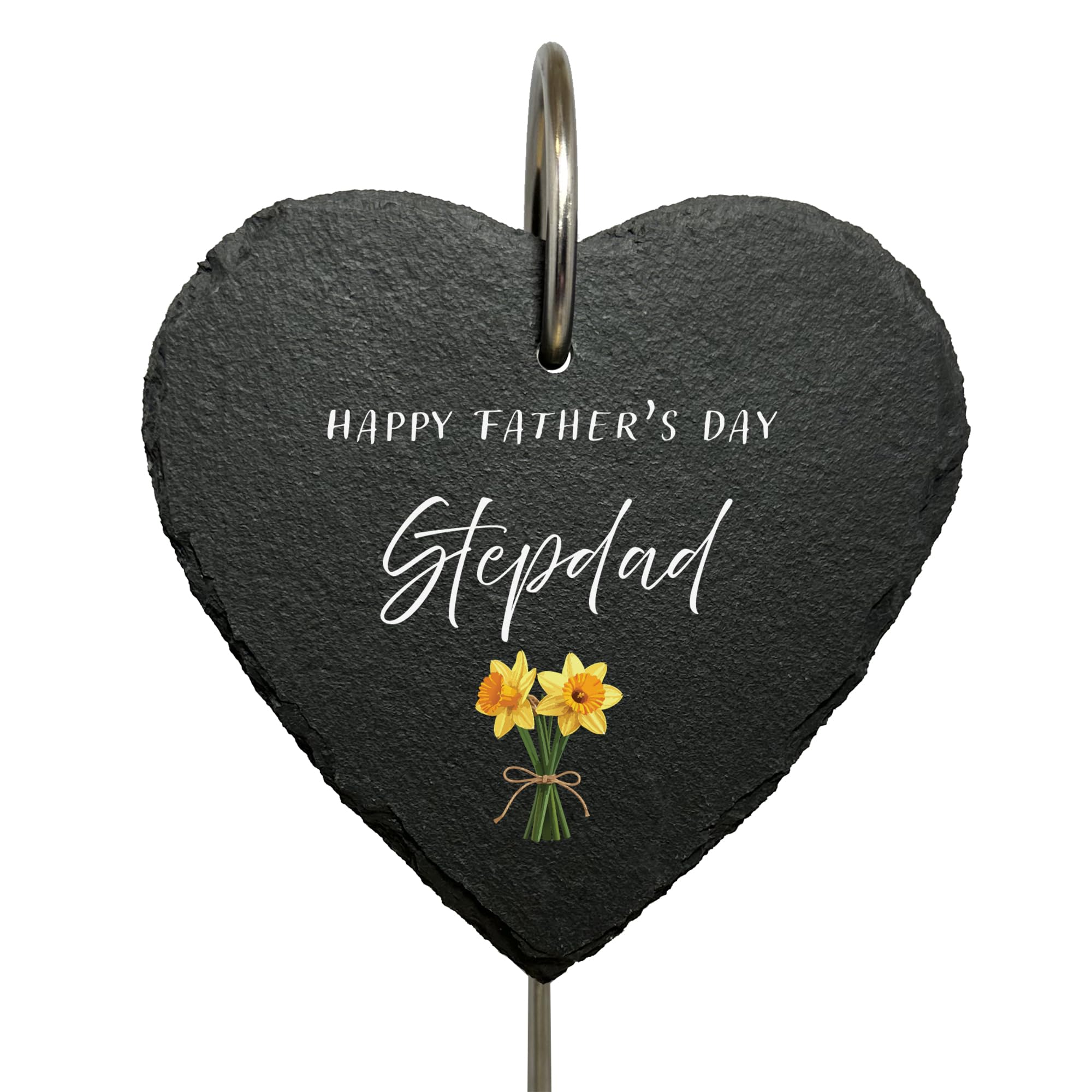 For Heaven Slates Grey Stepdad — Daffodil Welsh Memorial Plaque — Happy Father’s Day — Outdoor Grave Marker — Slate Heart — Father’s Day Loss Of Dad