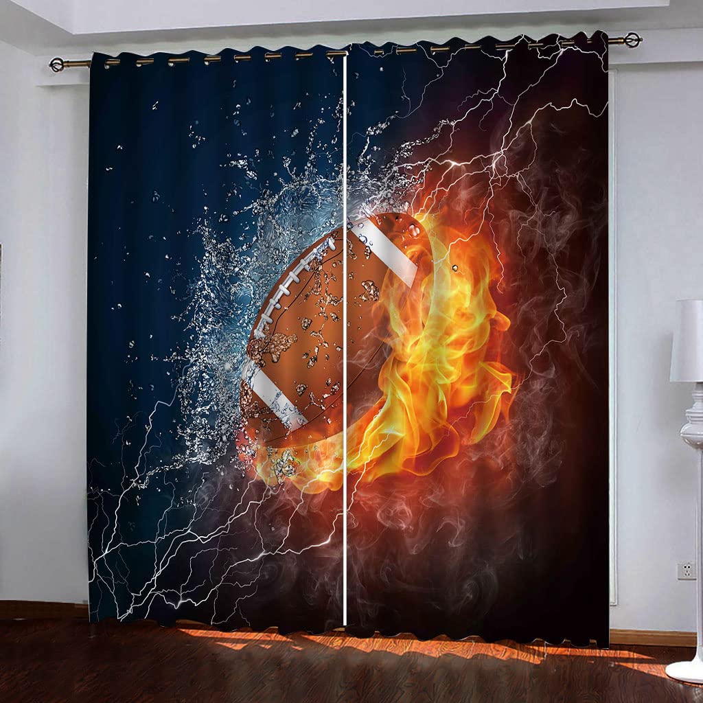 Rideaux occultants pour chambre enfant et salon au motif rugby de 132x160 cm