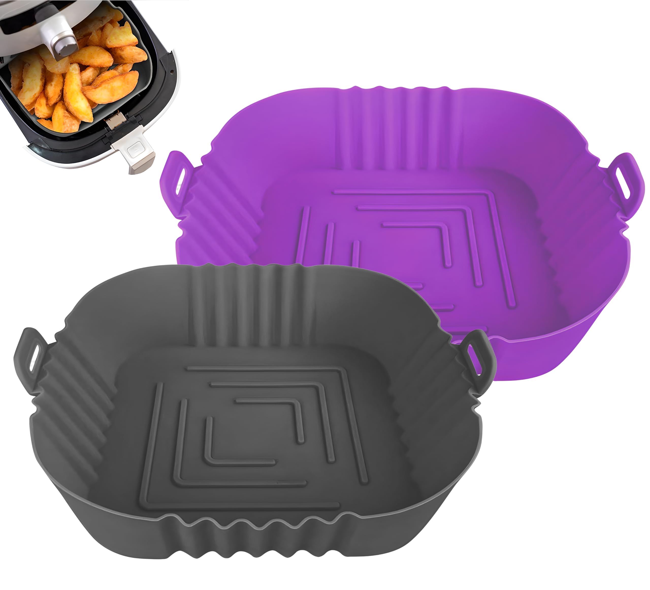 2 x Square Air Fryer Silicone Molds 20 cm Air Fryer Silicone Tray Resistant Air Fryer Molds Black