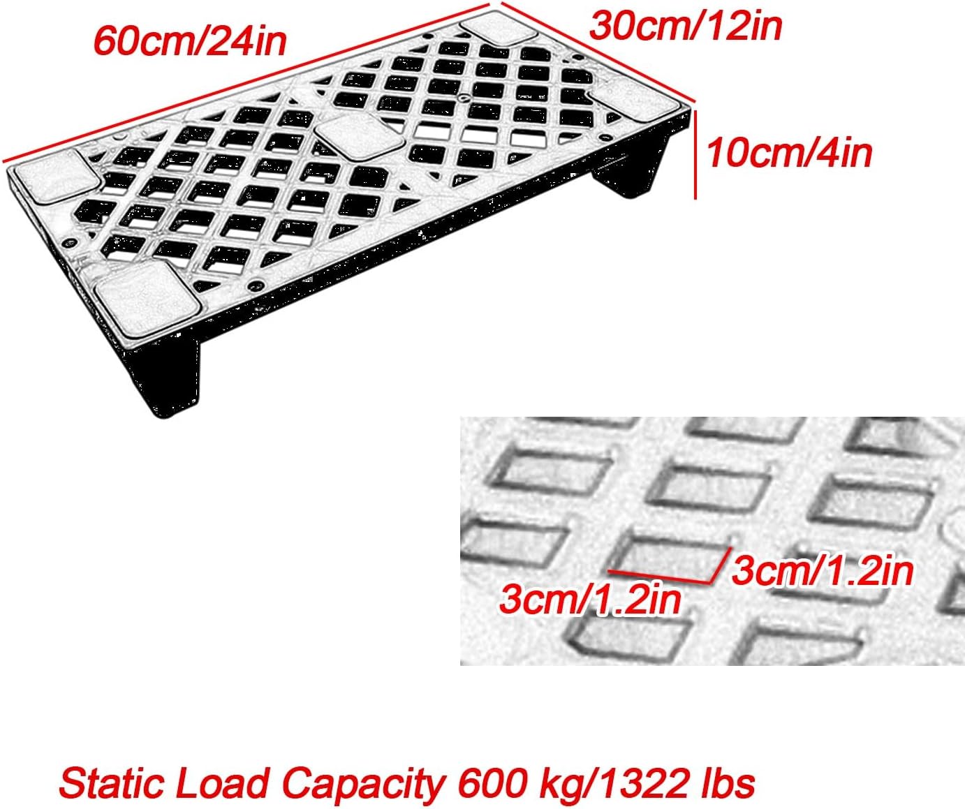 Plastic Grating Pallet with Breathable Grids, Weather-Resistant and Nestable Design, High Static Load Capacity for Warehouse and Basement Storage