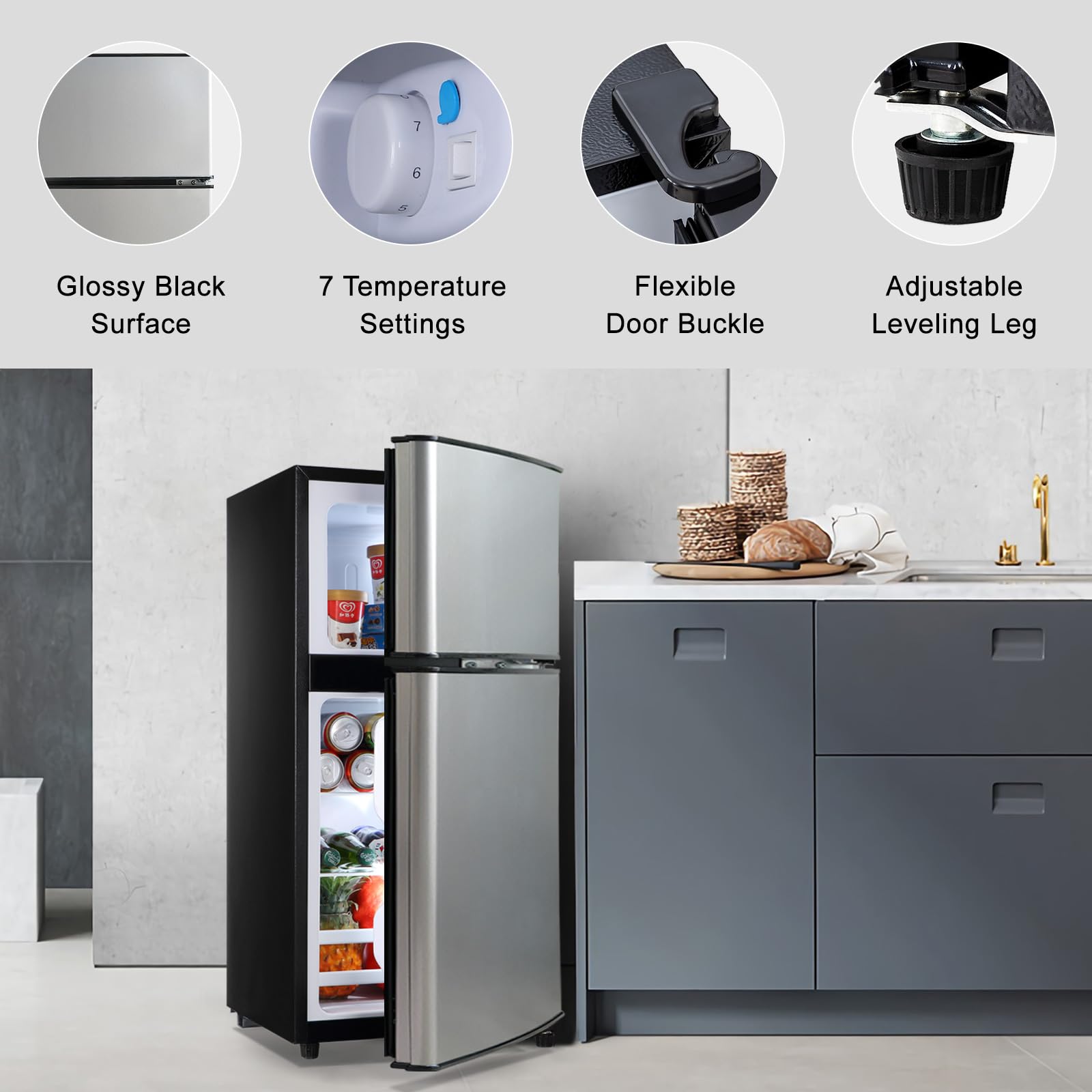Mini Fridge with Freezer Silver 3.5 Cu.ft Compact Refrigerator Small for Home, Office, Dorm, RV, Apartment with Adjustable Mechanical Thermostat 2-Door Design on Fridge.com