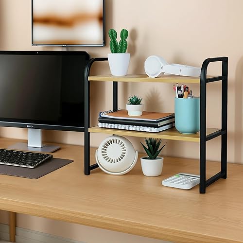 Miniatura 4 de Organizador de estante de escritorio, estante de escritorio de oficina de 2 niveles para la parte superior del escritorio, estante de almacenamiento