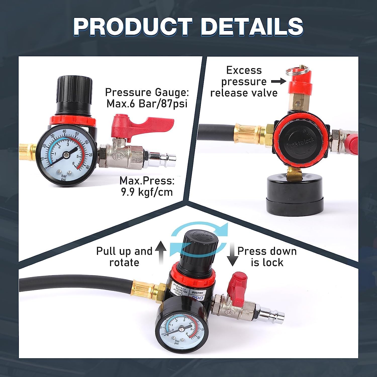 Turbo System Leakage Tester, Turbo Boost Leak Tester Kit 10PCS Leak Down Tester with Pressure Gauge Turbo System Boost Pressure Leakage Tester with 4 Pairs of Stepped Adapters 1.38''-3.54''