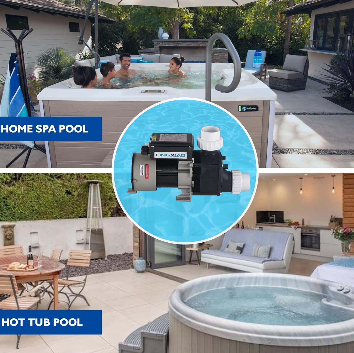 SPA Bath Pump & Hot Tub Bath Pump - LX Bathtub Pump 110V - 120V, 0.75HP, 1.5" Port, Compatible with OEM Models - (Model: WCH75)