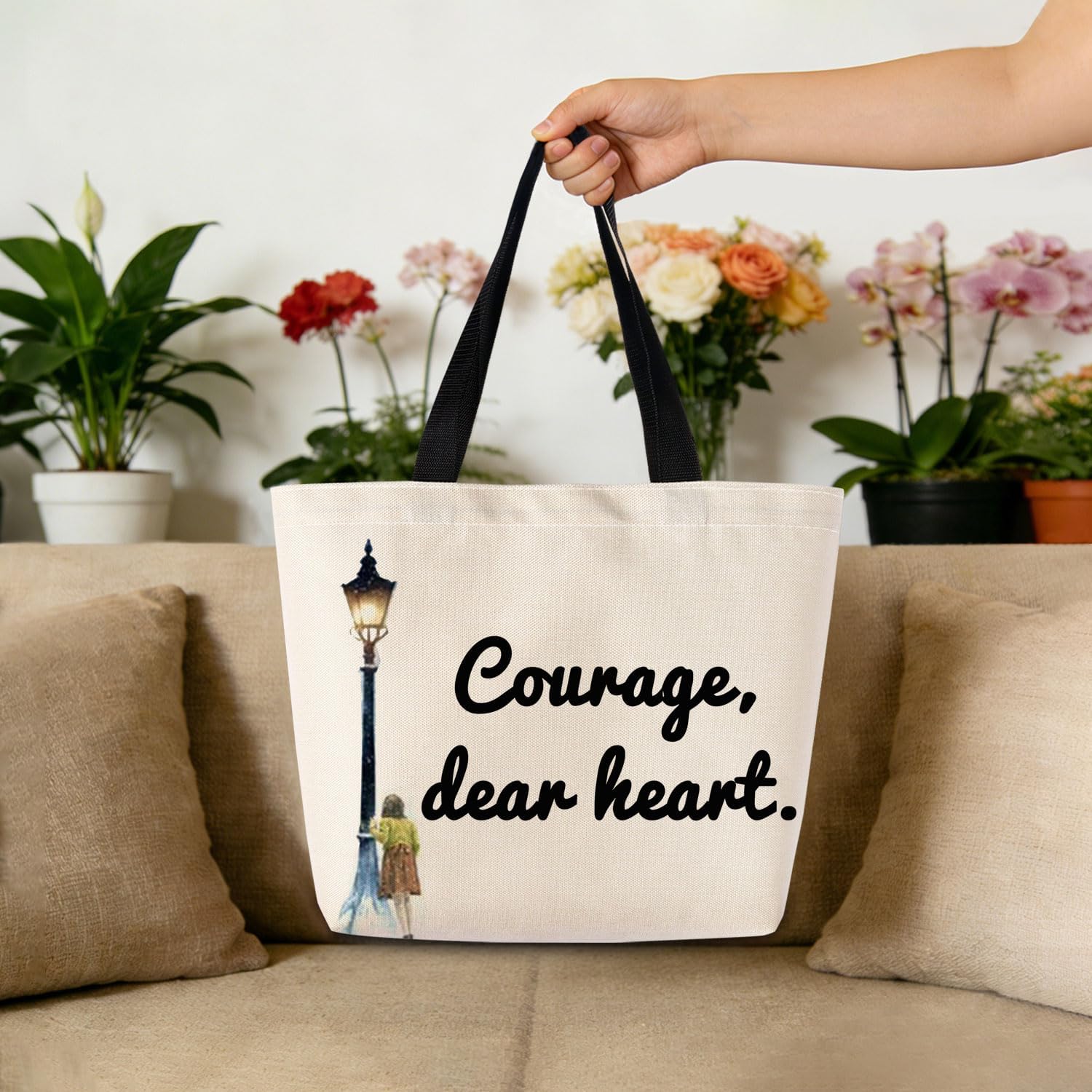 Lucy In Narnia Tote Bag Reusable Grocery Bags Aesthetic Shopping Shoulder Handbag with Interior Zipper Pocket Stylish Courage Dear Heart Present for Women - Image 3