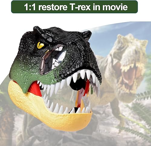 Miniatura 5 de nezababy Máscara de dinosaurio, máscara de dinosaurio con mandíbula móvil con ojos iluminados y sonidos LED, de plástico duro, máscaras de cosplay