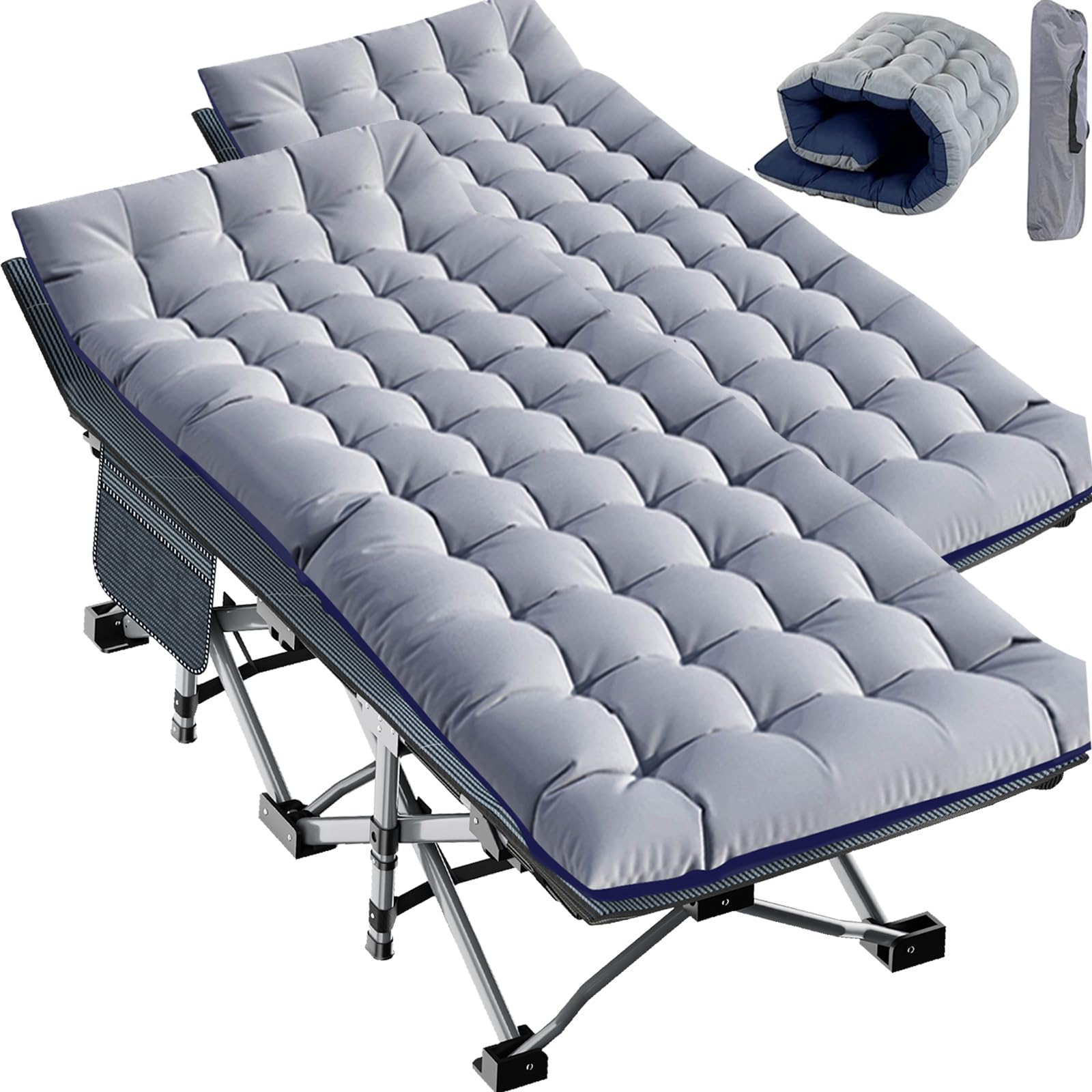 Slsy 2 Pack Oversized Folding Camping Cots, 32in Wide with Pads & Carry Bags 2 Big Slate