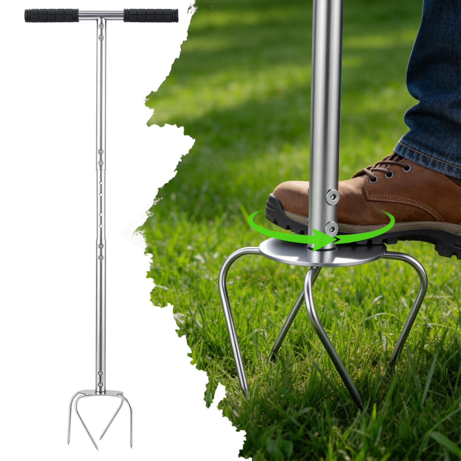 Gartenkralle mit Stiel,4-Zinken Gartenkultivator,103cm Hoch Twist Tiller Gartenfräse,Höhenverstellbar Gartenfräse,Vertikutierer und Unkrautentferner in einem Gerät,Kultivator für Gartenbeet