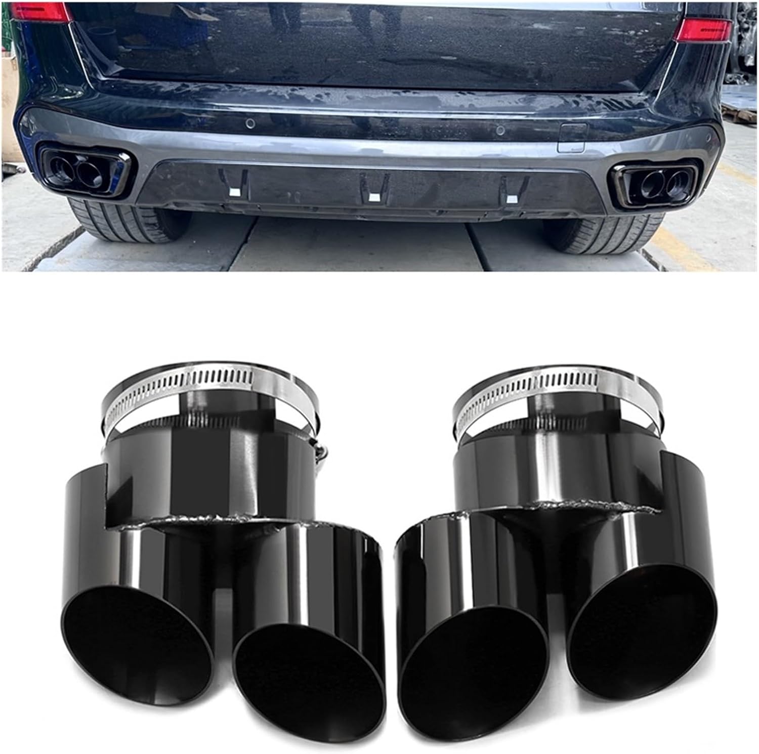 Carbon Fiber Quad Exhaust Tip Compatible For BMW G05 X5 G06 X6 G07 X7 2019+ 30i 40i Muffler Tip Exhaust Tip Nozzle(Black B)