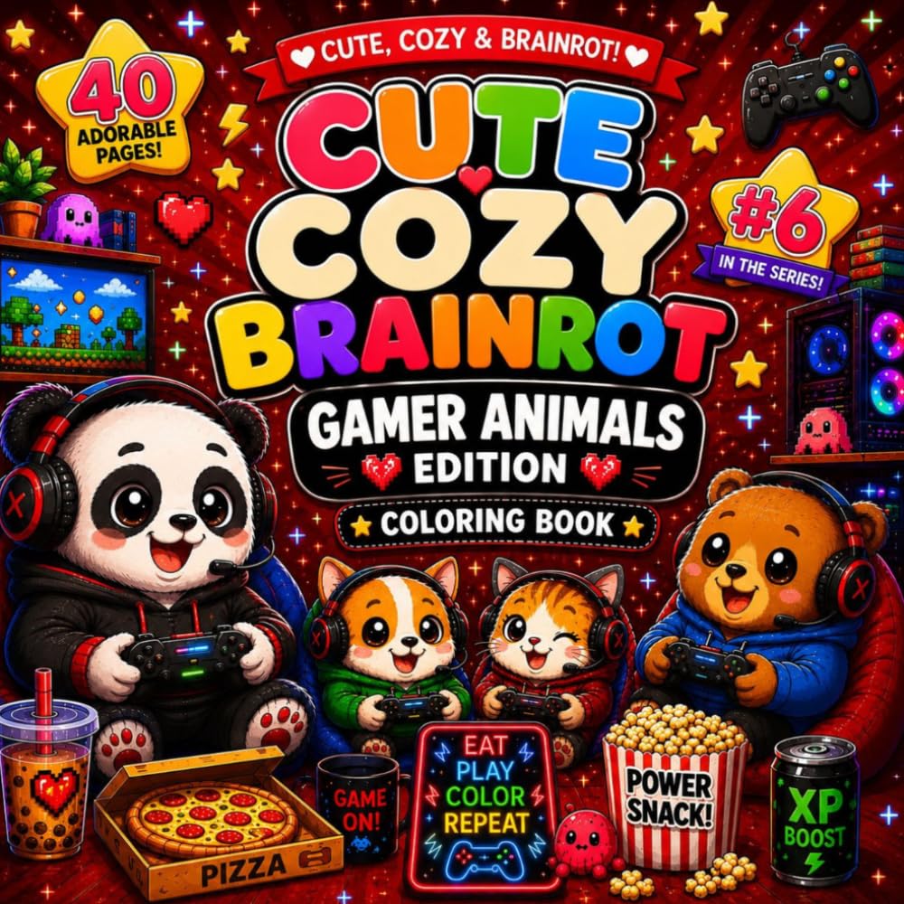 Cute Cozy Brainrot Gamer Animals Coloring Book: 40 Adorable Kawaii Gaming Animals for Relaxation, Stress Relief, Fun and Creative Coloring (Cute Cozy Brainrot Coloring Book)