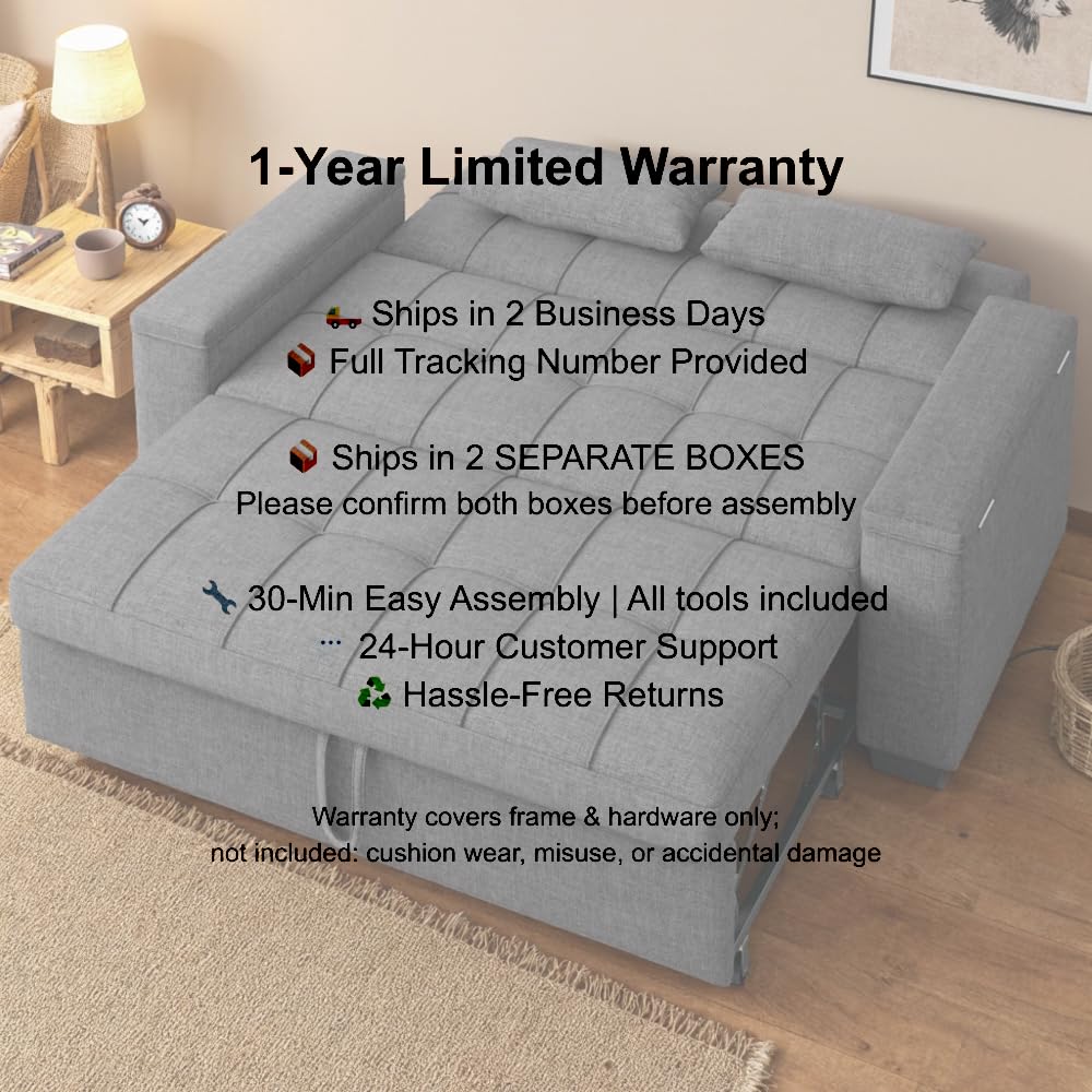 Gizoon 63.6'' Sleeper Sofa 3 in 1 Sofa Bed Convertible Loveseat Small Couch | Futon Sofa Bed for Small Spaces Apartment Living Room, Storage Armrests & 5 Adjustable Backrest, Dark Grey