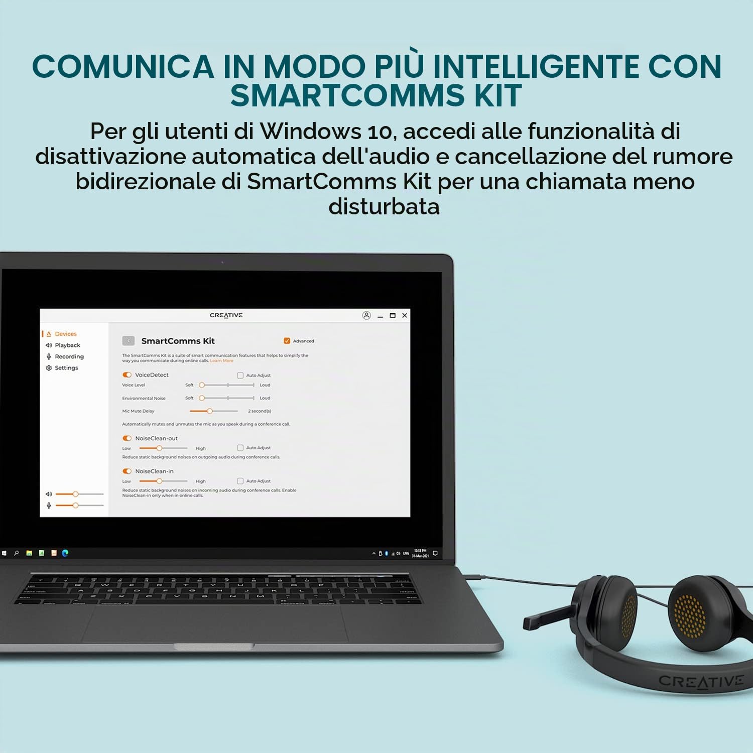 CREATIVE Cuffie on-ear Chat USB con microfono antirumore con SmartComms Kit, controllo della riproduzione e delle chiamate e pulsante di disattivazione microfono, per PC/Mac/console