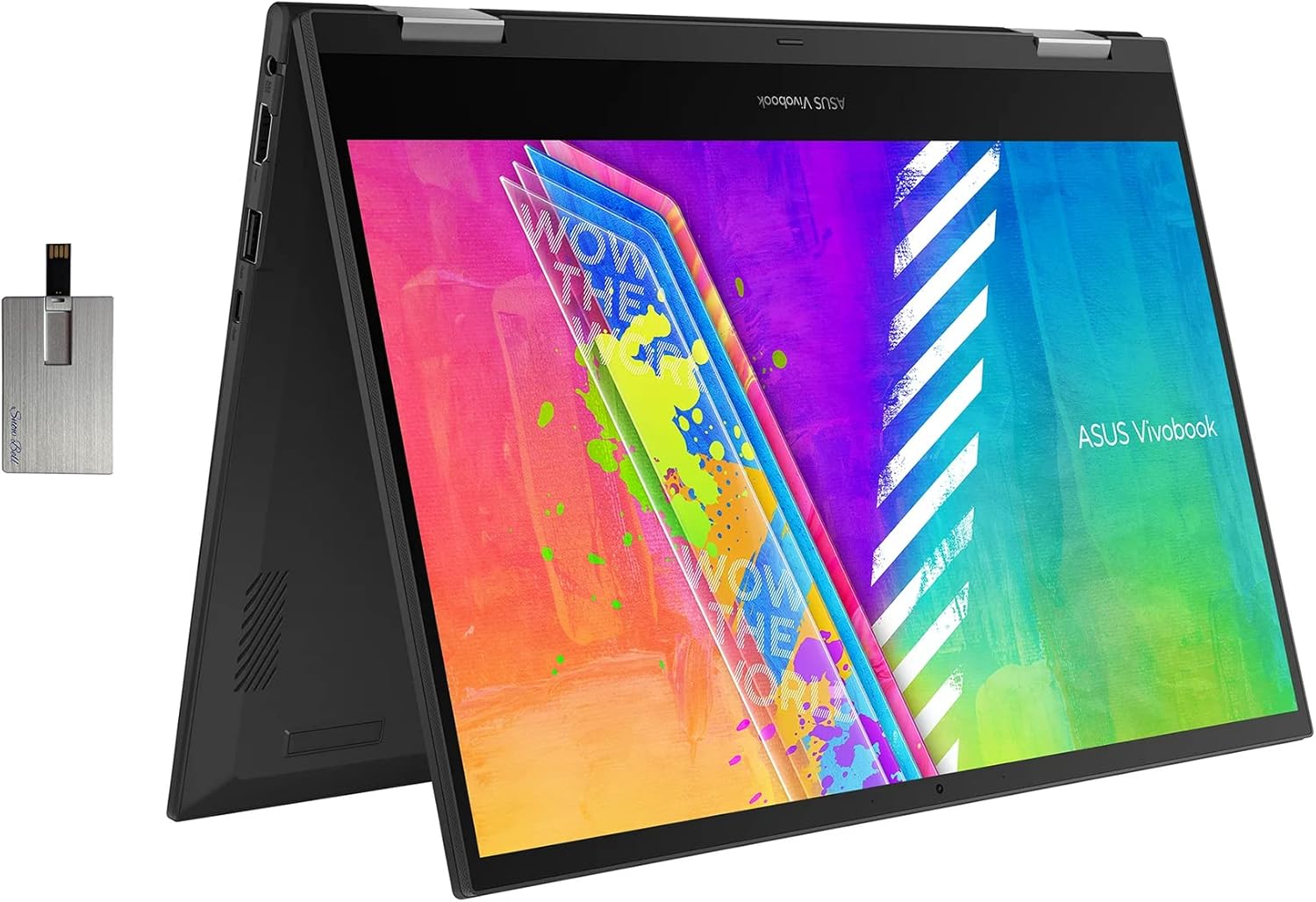 ASUS 2022 VivoBook Go 14 Flip Thin and Light 2-in-1 Touch Laptop, Intel Celeron N4500 Processor, 4GB RAM, 64GB eMMC Flash Memory, Intel HD Graphics, HD Webcam, Quiet Blue, Win 11 S, 128GB USB Card