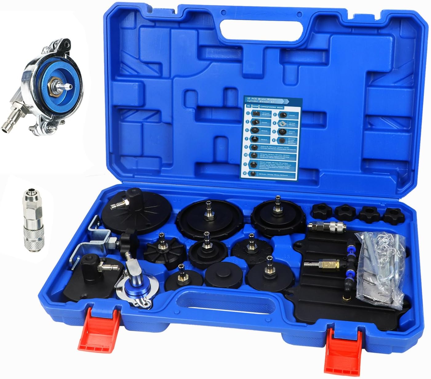 12 PCS Brake Master Cylinder Bleeder Kit Brake Master Cylinder Adapter Kit Brake Bleeder Kit 12PCS Brake Bleeder Adapter Set with 1 Japanese Quick Connector