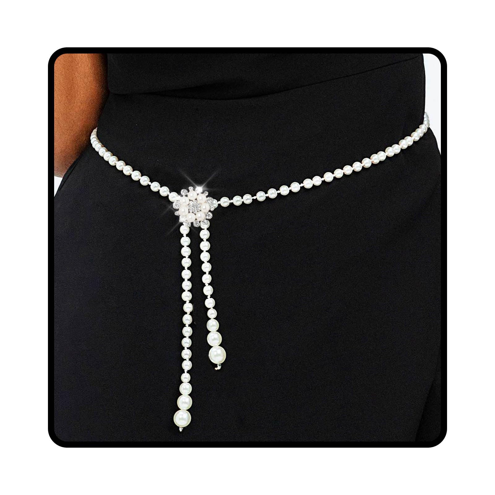 Wriidy Pearl Belt White Chain Belt Adjustable Dresses Plus Size Women Waist Jewelry Accessories
