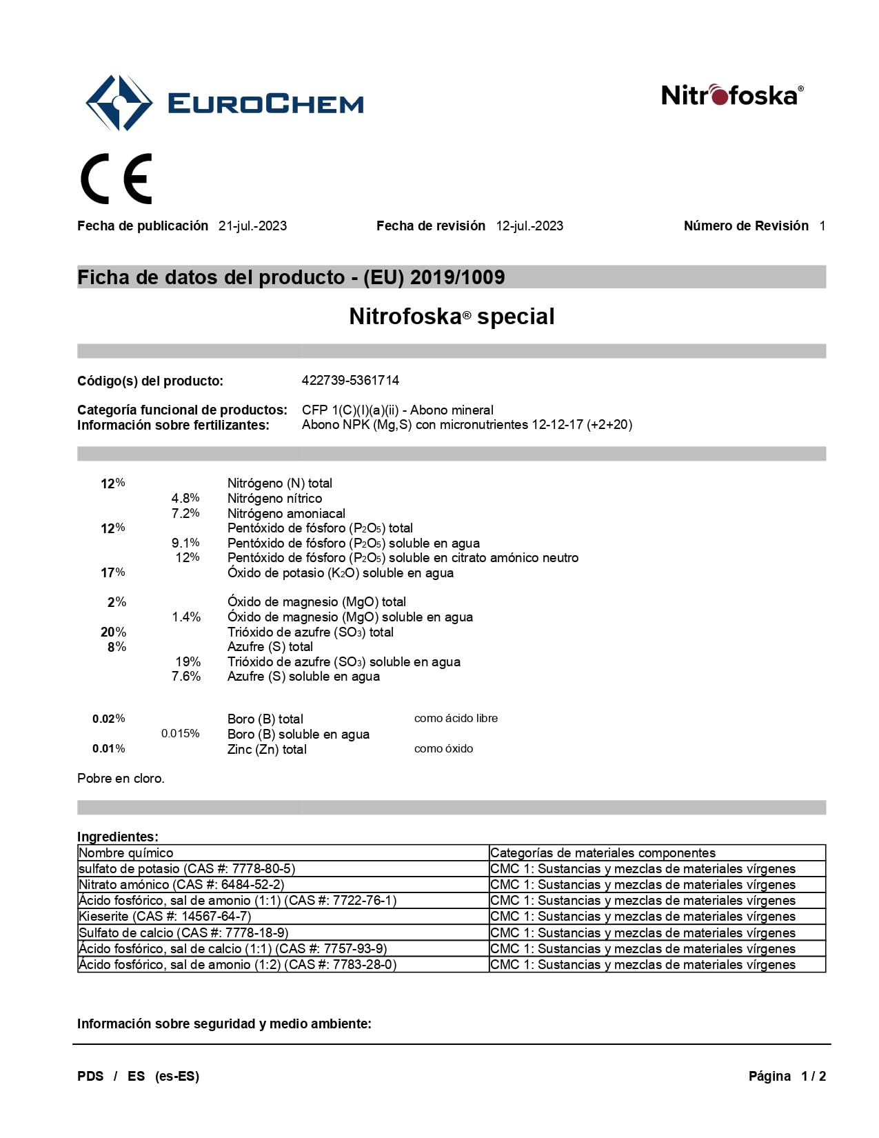 Nitrofoska special 12-12-17. Saco 25Kg. Todo para mi Huerto. Fertilizante granulado complejo NPK adecuado para fertilizar viña, frutales, hortalizas y todo tipo de cultivos
