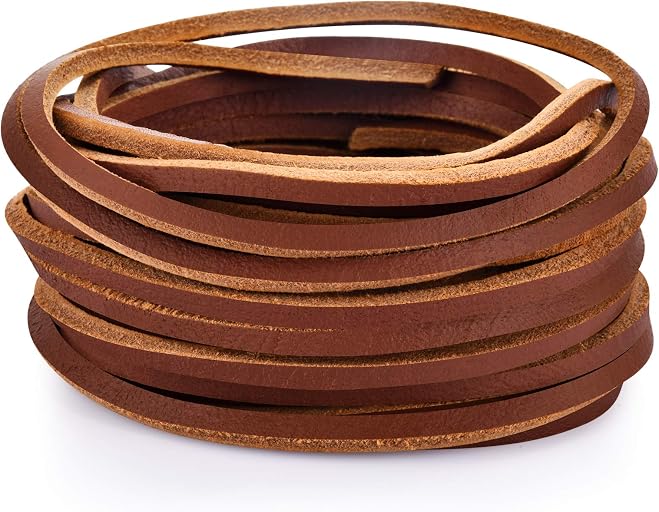 TeeLiy TeeLiy 3MM Flat Genuine Leather Cord - Natural Leather Lacing - Strip Cord Braiding String for Jewelry Making Shoe Lace Braided Bracelets Necklaces Handbags Knife Sheaths Brown (5Yards)