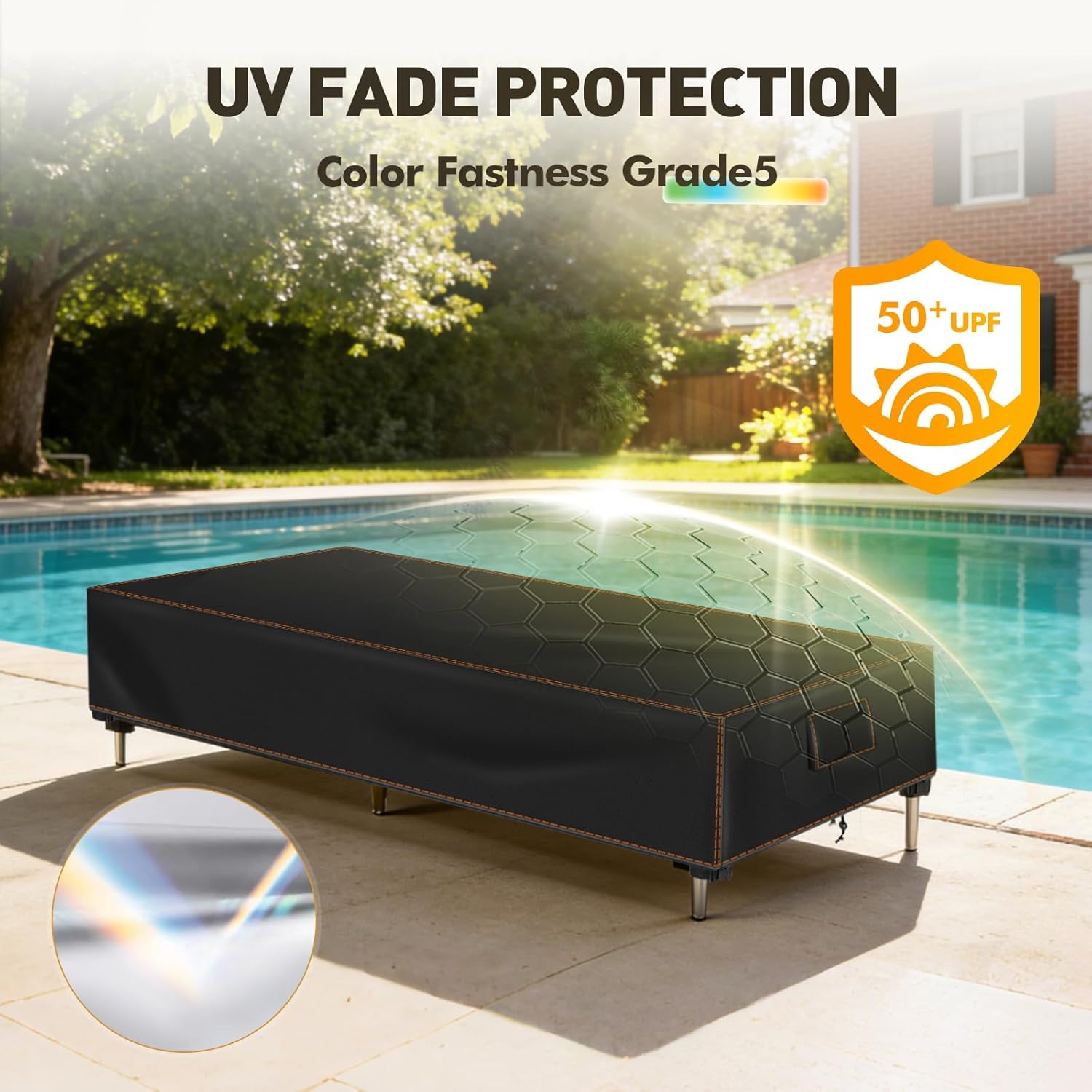SUNICO Outdoor Chaise Lounge Cover, 80" L x 28" W x 14" H Waterproof Lounge Chair Cover, Pool Lounge Chair Covers, UV Fade Protection, Tear-Resistant, Black