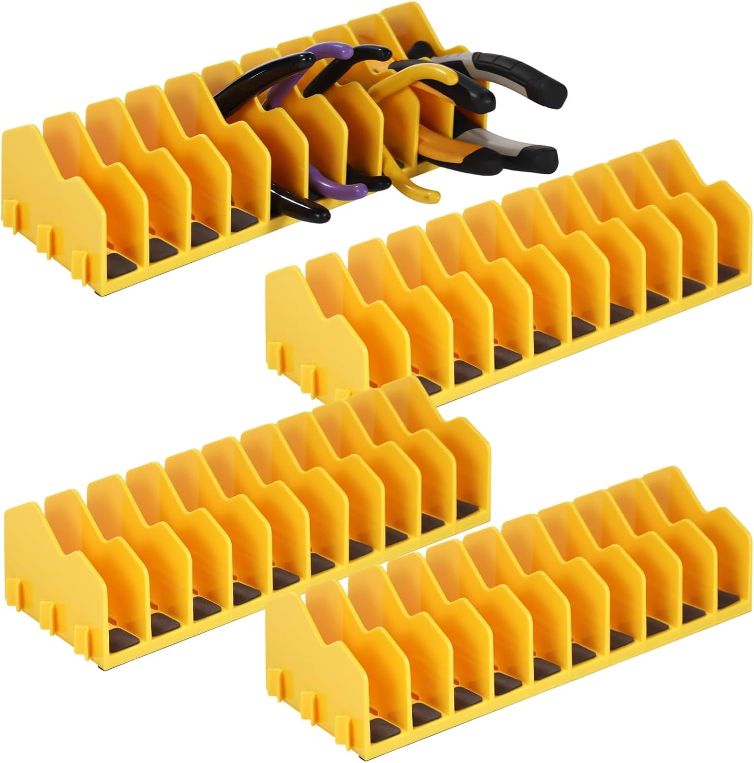 4 Pcs Plier Organizers, 10-Slot Plier Racks for Tool Box, Plasticy Pliers Storage Trays, Interlocking Wrench Holders with Non-slip Rubber Pads, Ideal for Drawer, Garage Workbench Organization
