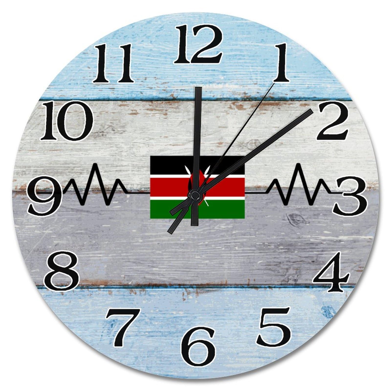 Horloge murale en bois Kenya pour salon et cuisine rustique