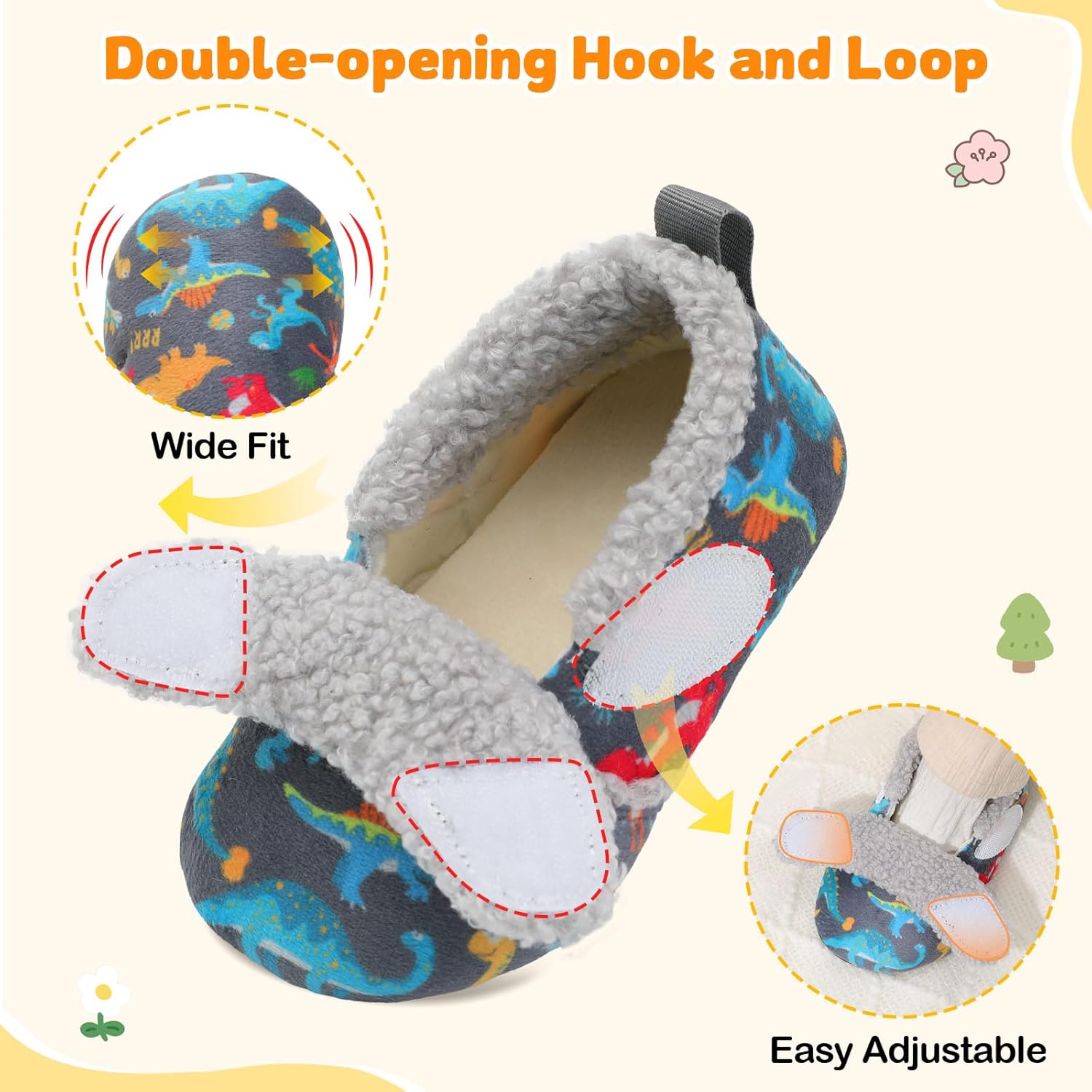 JOINFREE Toddler Slippers Boys Girls Adjustable House Shoes Barefoot Sock Shoes with Rubber Sole Baby Comfort Warm Indoor Outdoor Walking Shoe - Image 4