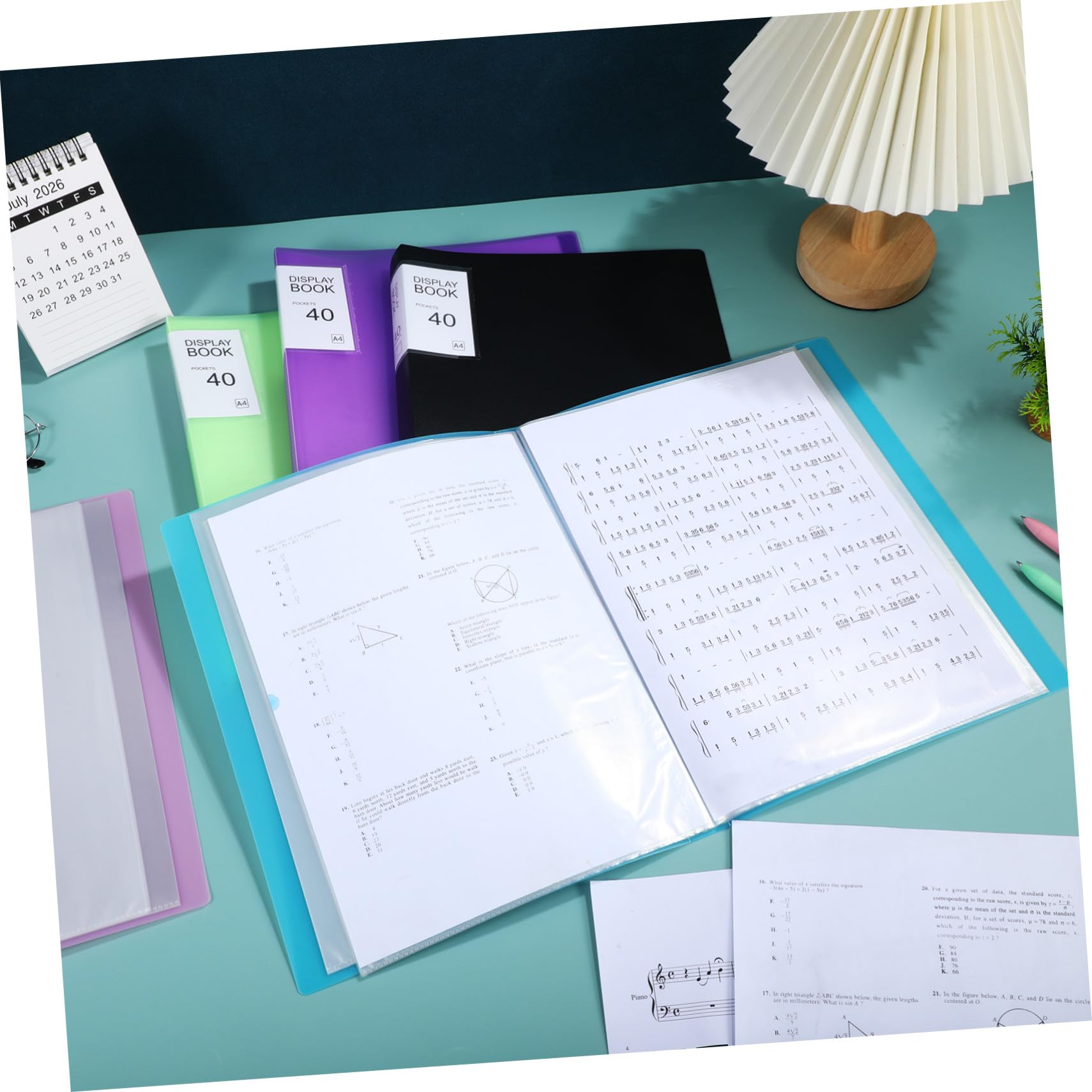 Präsentationsmappe 5 Stück 40 Taschen A4 Ordner mit Klarsichthüllen | Pp Ausführung mit Stickern, Schlankes Design für Büro und Unterwegs, Schulanfang Deko