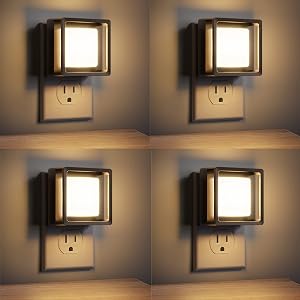 LED Night Light DORESshop Night Lights Plug Into Wall 4 Pack with Dusk-to-Dawn Sensor Dimmable Nightlights Adjustable Brightness