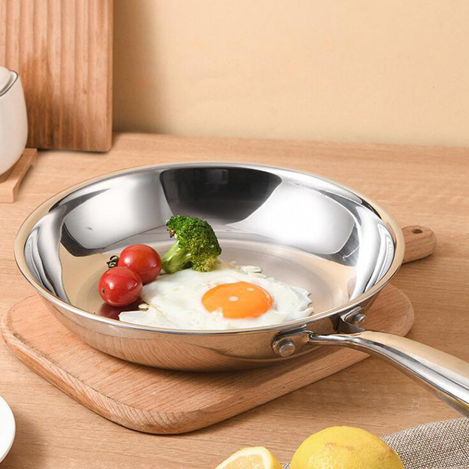 Edelstahlpfanne - Hochleistungsbraten Pfannen mit festem Griff, klassisches professionelles Kochutensilien | Küchenkochgeschirr für Omelette Fisch Pfannkuchen Backen Hauskochkoch Camping Restaurant