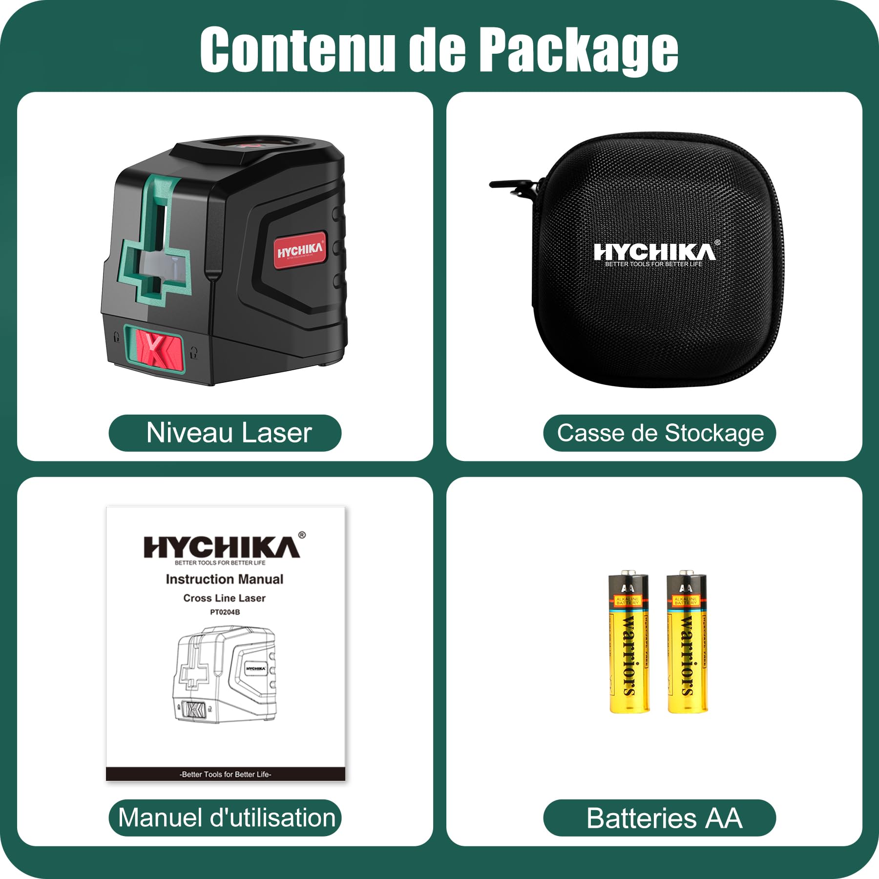 HYCHIKA Niveau Laser Vert, Niveaux Laser Autonivelant avec 2 Piles AA et Pochette de Transport, Lazer Niveaux pour Décoration de Maison, Dricolage