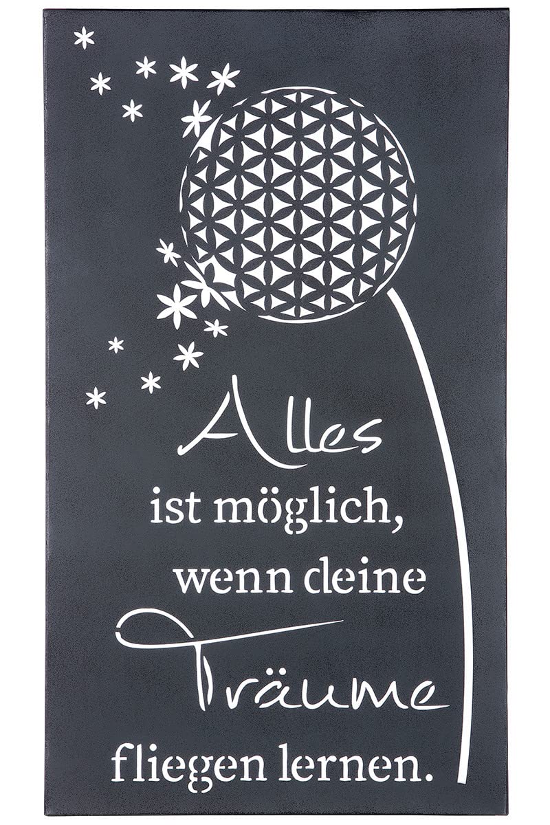 GILDE Wandrelief Träume antik grau Alles ist möglich, wenn Deine Träume fliegen Lernen. H: 70 cm B: 40 cm T: 1 cm 69107