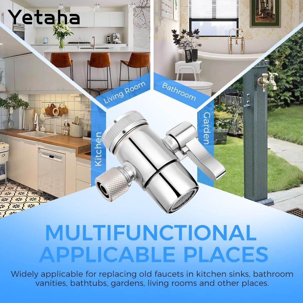 Yetaha 3/8" Faucet Diverter Valve, Kitchen Bathroom Faucet Splitter Adapter for Tubing Replacement Part, Bathroom Vanity Metal Sink Connector, Single Handle