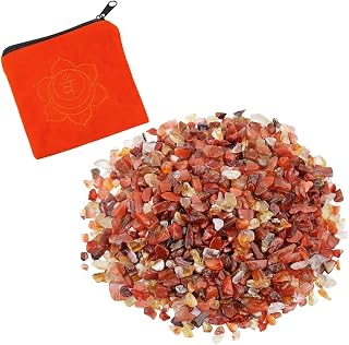 Rockcloud 0.5 lb Small Tumbled Chips Crushed Stone with Chakra Bag Healing Reiki Crystal Home Decoration, Carnelian