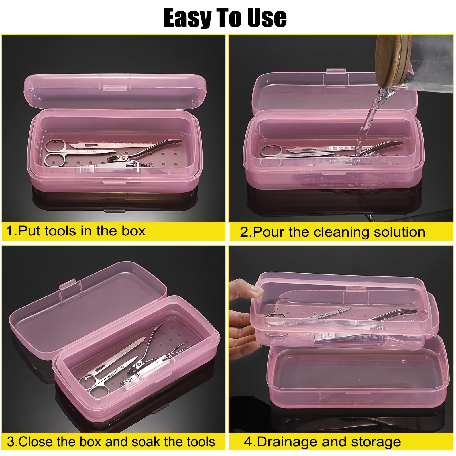 OGANAZI 2 Pcs Plastic Nail Art Tool Disinfection Boxes with Tray, Nail Art Sterilizer Cleaning Tray - Image 4