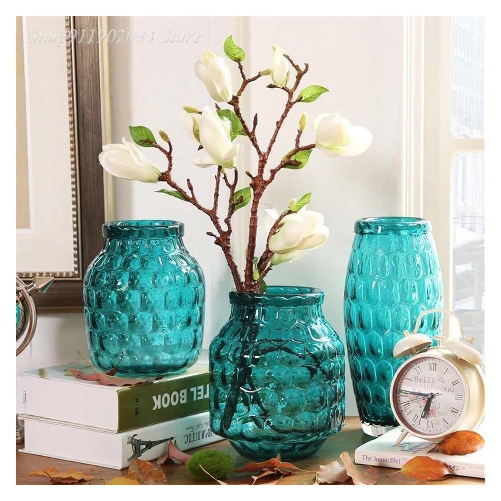 Amazon｜花瓶 花瓶 ガラス花瓶 透明水耕栽培 ブルー水玉ガラス花瓶