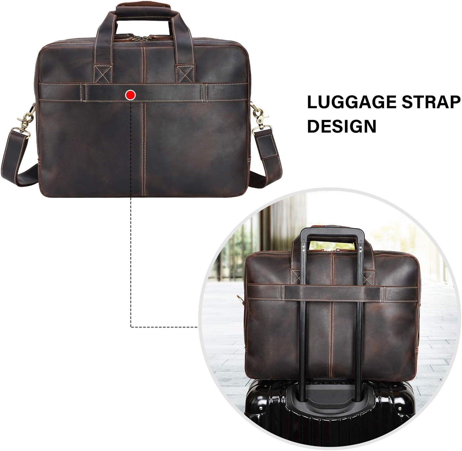 Men's Solid Thick Full Grain Leather 17.3" Laptop Briefcase Classic Messenger Bag Fit Business Travel | Solid, Thick, Full Grain Leather, 17.3", Classic, Fit